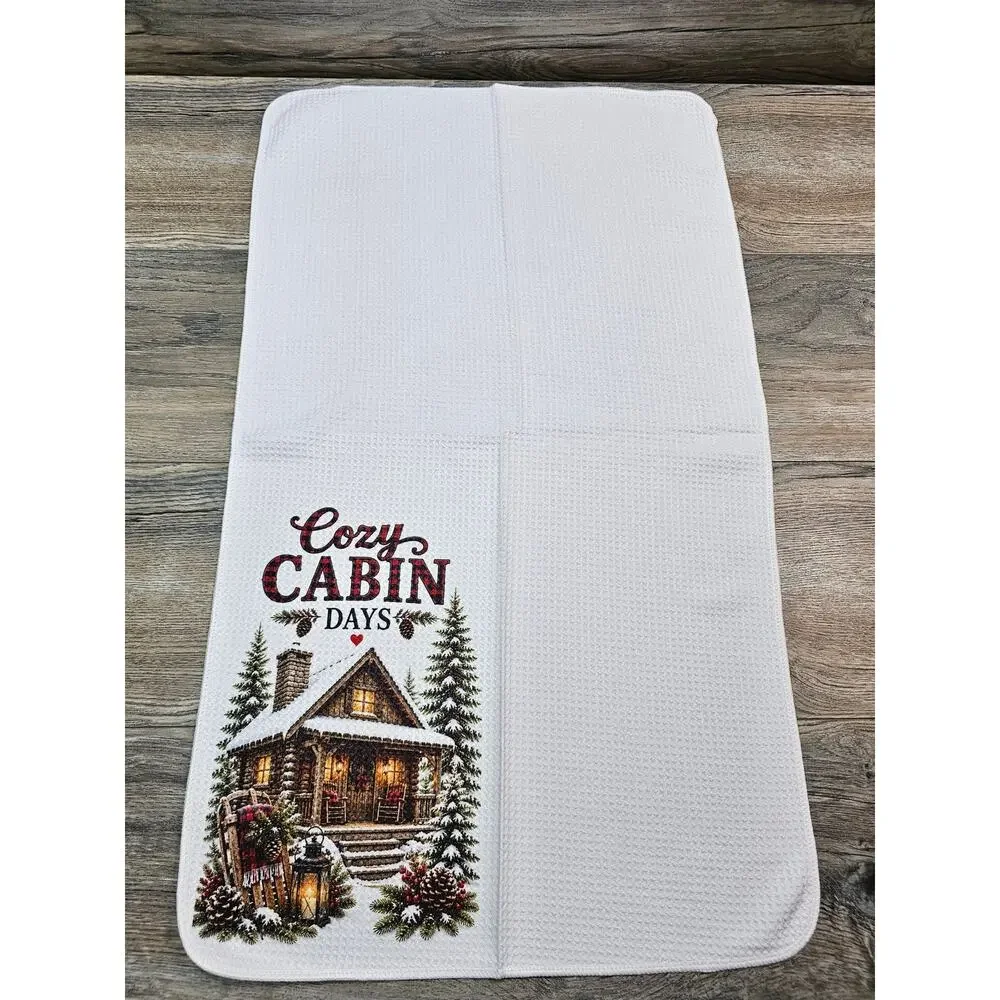 Cozy Cabin Days Winter Kitchen Towel Rustic Farmhouse Snowy Cabin Decor